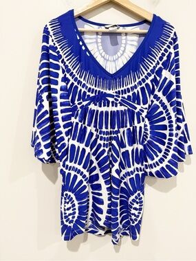 TRINA TURK Algiers Tunic Swim Cover-Up Blue White Size XS